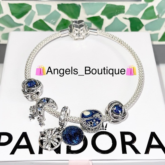 New Pandora Wire Mesh Snowflake Clasp Bracelet With 5 Charms - Picture 1 of 6